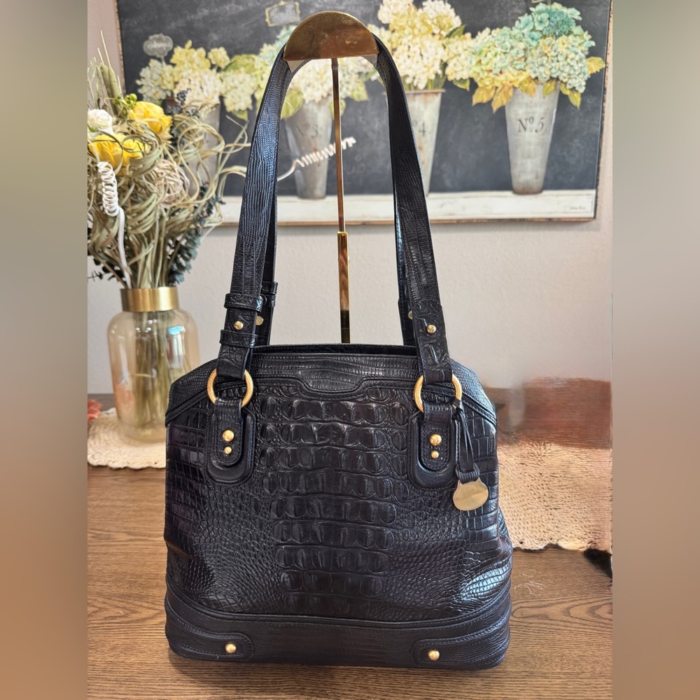 Brahmin Tierney Melbourne black crocodile-embossed leather bag